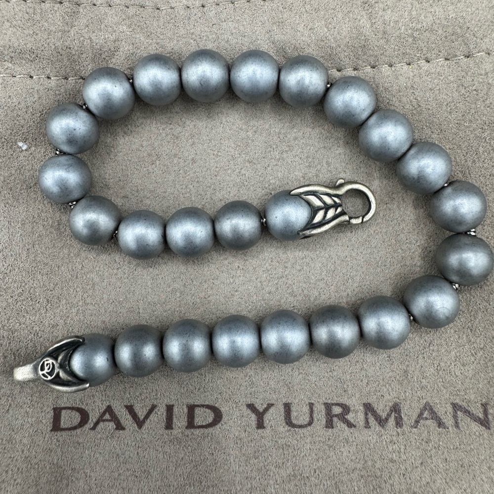 DAVID YURMAN Unisex Sterling Silver 8mm Hematite Matte Bead Bracelet 8.5”